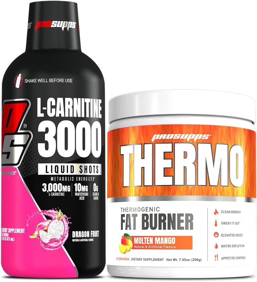 Bundle: PROSUPPS L-Carnitine 3000 Liquid Shots & Thermo Fat Burning Powder (Dragon Fruit & Molten Mango)
