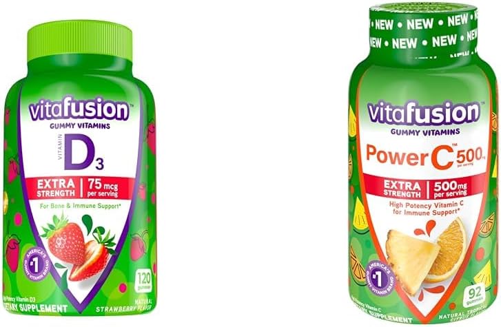 Bundle: Vitafusion Vitamin D3 Gummy 120 Count + Power C Gummy Vitamins 92 Count
