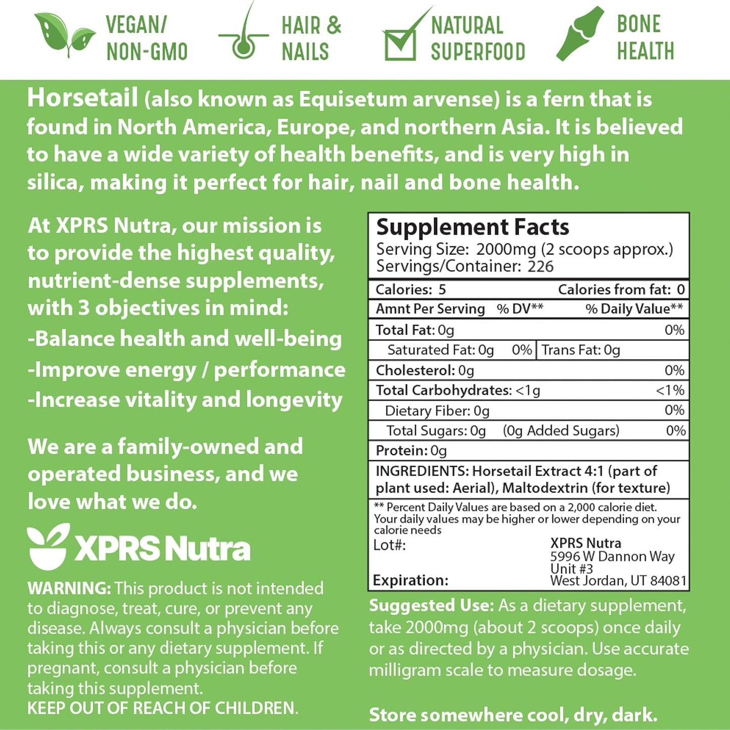 Bundle: XPRS Nutra Organic Nettle Leaf Powder & Horsetail Extract - 16 Ounces Each