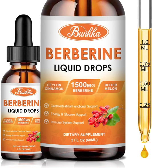 Bunkka Berberine Liquid Drops (2 Pack) with Ceylon Cinnamon & Bitter Melon - Immune & Digestive Support Supplement - 4 FL Oz