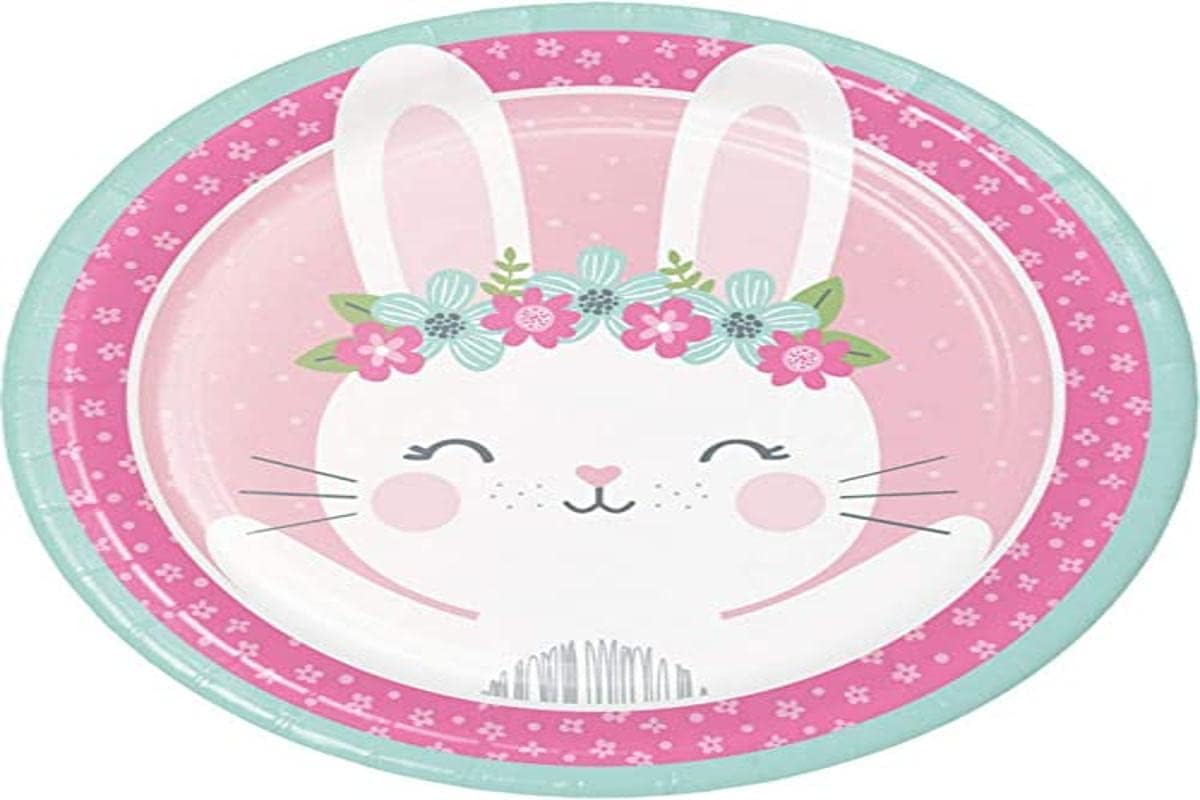 Bunny Party Paper Plates, Multicolor, 8.75" - Pack of 8 Dinner Plates by Creative Converting