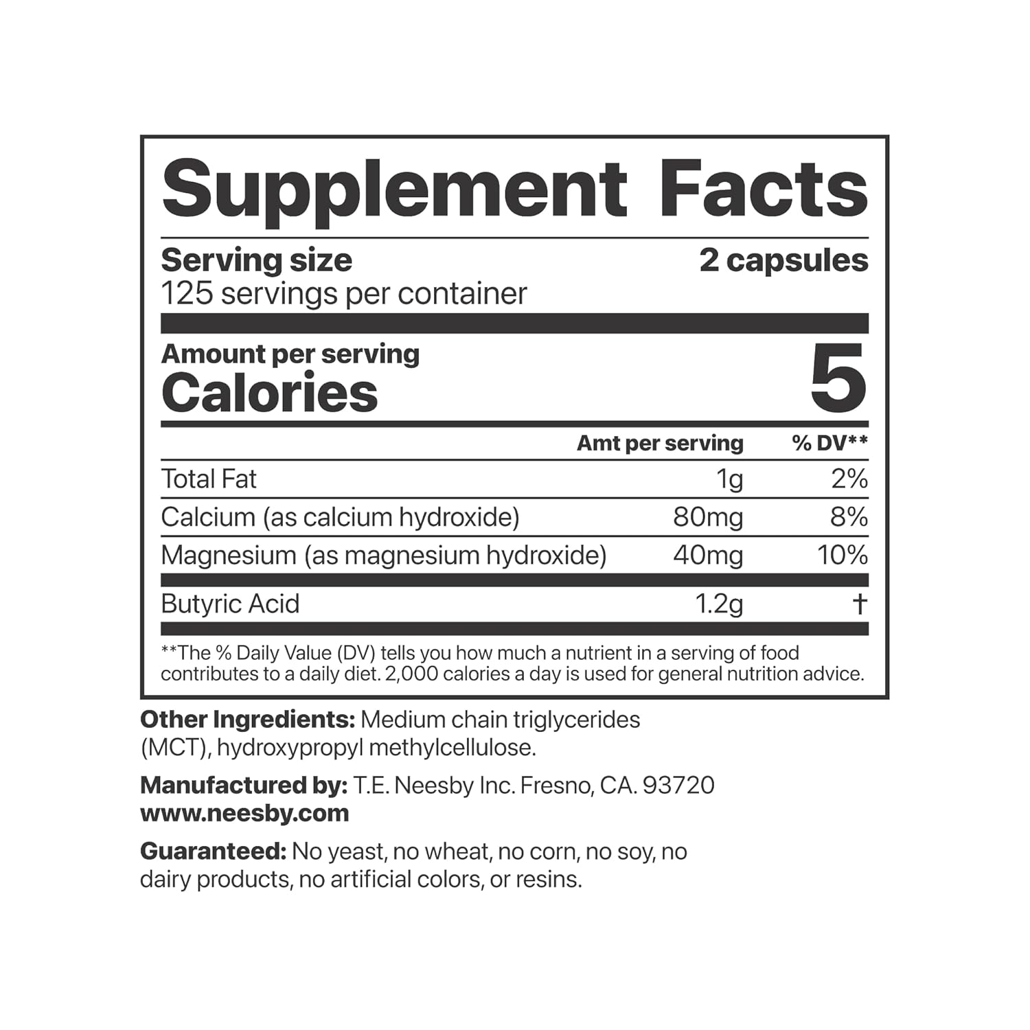 Butyrex by T.E.Neesby - 250 Capsules, 125 Servings - Dietary Supplement for Health