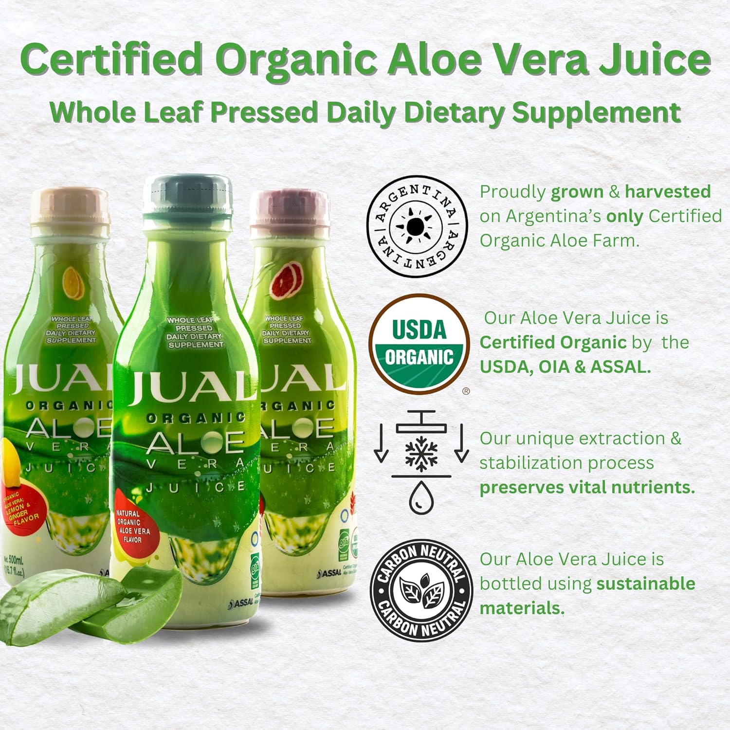 Buy JUAL Healthy Organic Aloe Vera Juice 16.7 Fl Oz - Natural Flavor - Vegan, Zero Sugar - Pure Aloe Juice for Gut Health - Immune Booster - 500ml (1 Pack)