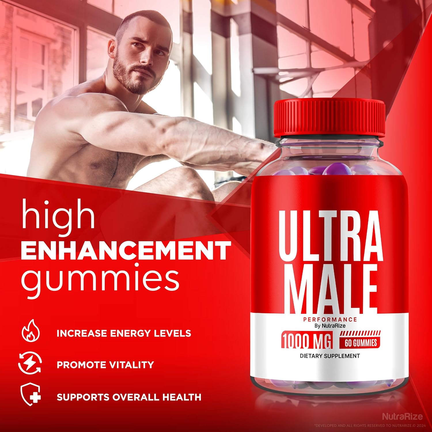 Buy NutraRize Ultra Male Gummies - Pack of 2, 1000 MG Vitamin Gummies for Daily Performance and Health Boost - Official Reviews - 120 Gummies