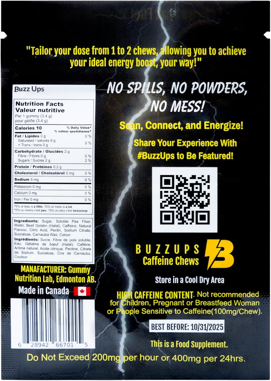 BuzzUps Caffeine Gummies - 100mg Caffeine per Gummy, Berry Twist Flavor, Energy Supplement for Endurance Sports - 30 Gummies, 3-Pack