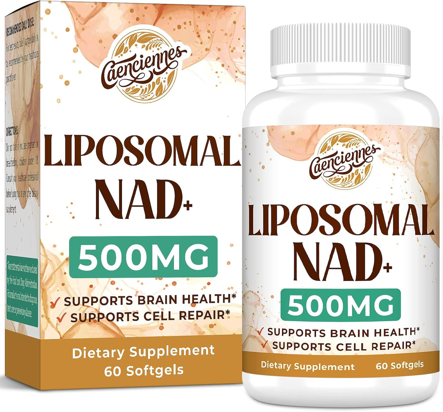 Caenciennes Liposomal NAD+ 500 MG Supplement for Cellular Energy & Healthy Aging with Superior Absorption - 60 Servings