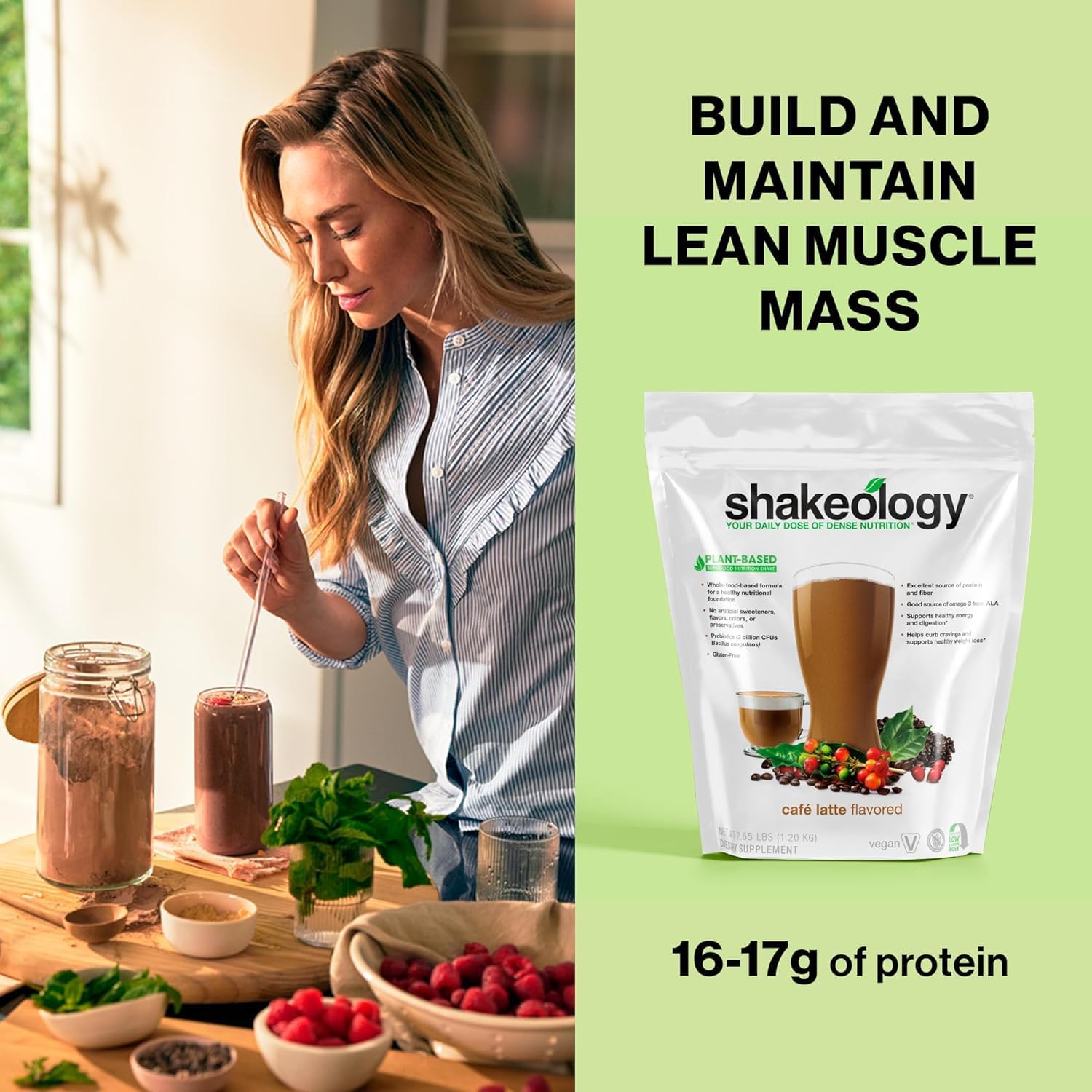 Cafe Latte Vegan Protein Powder - Gluten Free Superfood Shake for Weight Loss & Gut Health - Supports Lean Muscle & Stress Management - 30 Servings