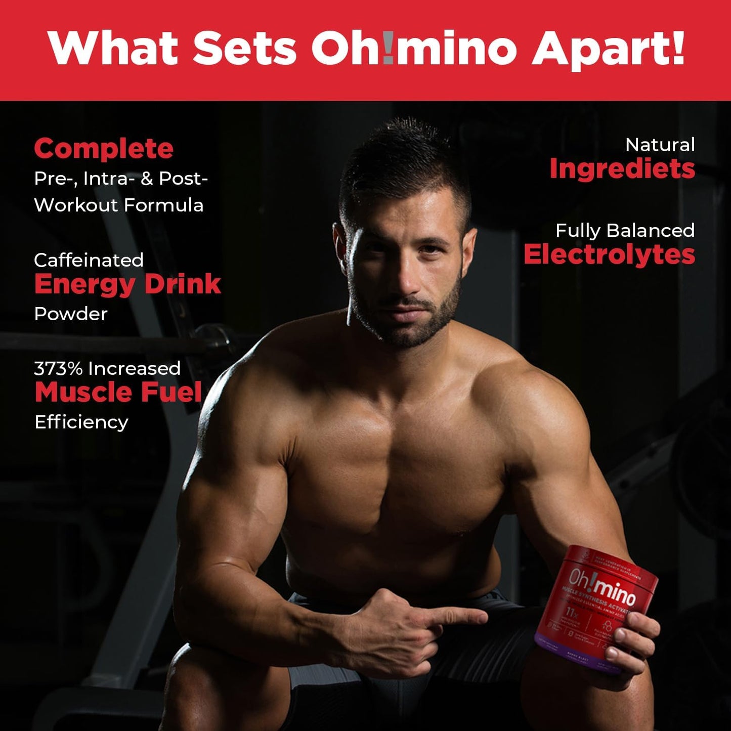 Caffeinated Berry Blast BCAA Amino Acids Powder - Vegan Muscle Gain Supplement for Pre & Post Workout Recovery - Zero Sugar & Net Carbs - 280g, 40 Servings