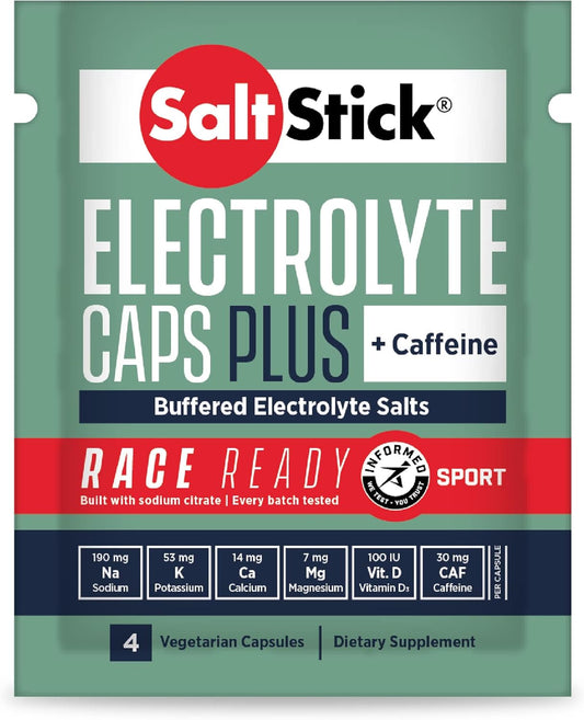 Caffeinated SaltStick Electrolyte Capsules for Running and Hydration | 96 Capsules, 24 Packets | Reduce Muscle Cramps