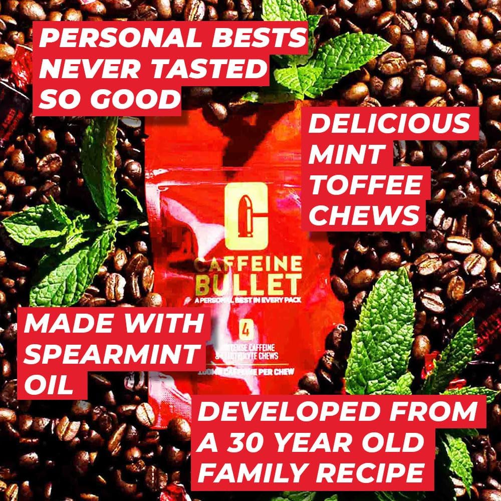 Caffeine Bullet Mint Energy Chews x4 - 100mg per Serving for Enhanced Performance in Running, Cycling, Gaming & Pre Workout Boost