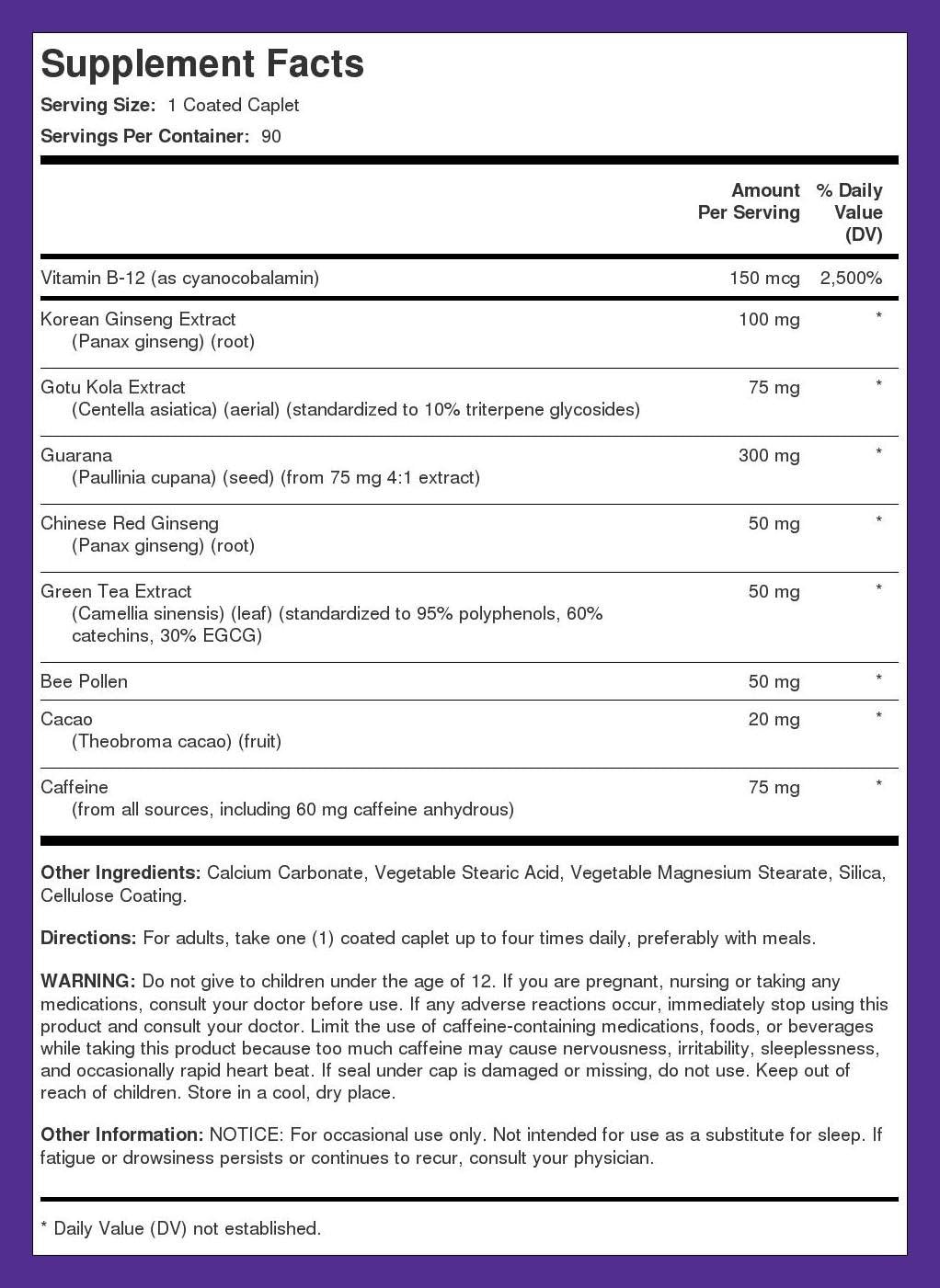Caffeine Energy Supplement Capsules - 90 Pills for Quick Release Boost | Non-GMO, Gluten Free Formula by Piping Rock