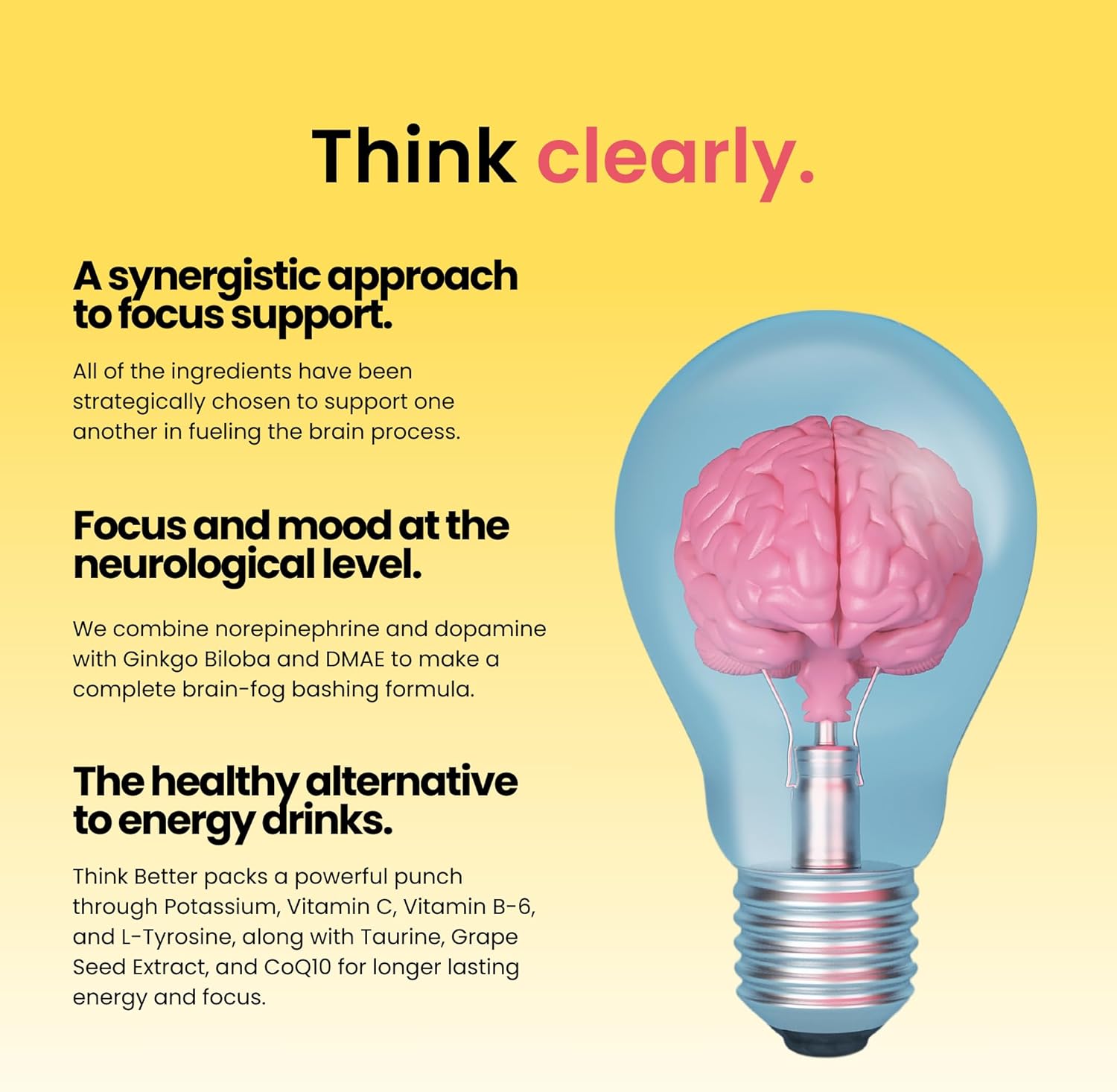 Caffeine-Free Brain Fog Supplements for Memory and Focus - Natural Nootropic for Men and Women to Improve Energy and Clarity