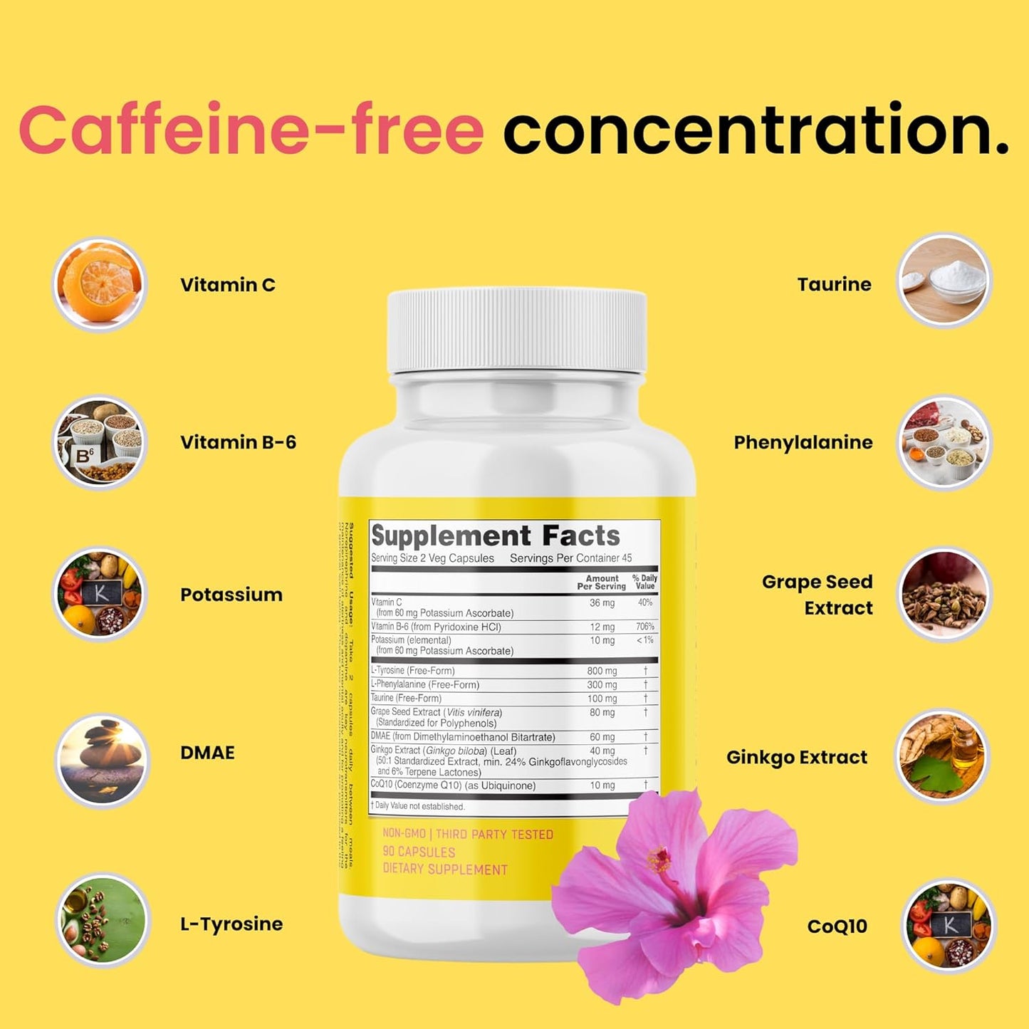 Caffeine-Free Brain Fog Supplements for Memory and Focus - Natural Nootropic for Men and Women to Improve Energy and Clarity