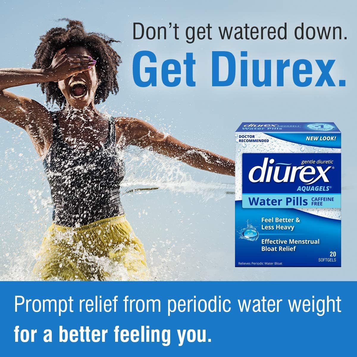 Caffeine-Free Diurex Aquagels - Immediate Release Diuretic for Water Bloat Relief - 20 Count