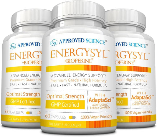 Caffeine-Free Energy Supplement with Adaptogens, B Vitamins, and Bioperine - 3 Month Supply (180 Capsules) by Approved Science