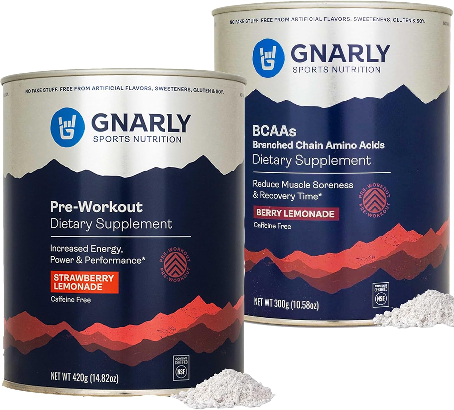 Caffeine-Free Gnarly Nutrition Preworkout & BCAAs Bundle - Strawberry Lemonade & Berry Lemonade (25.4oz)