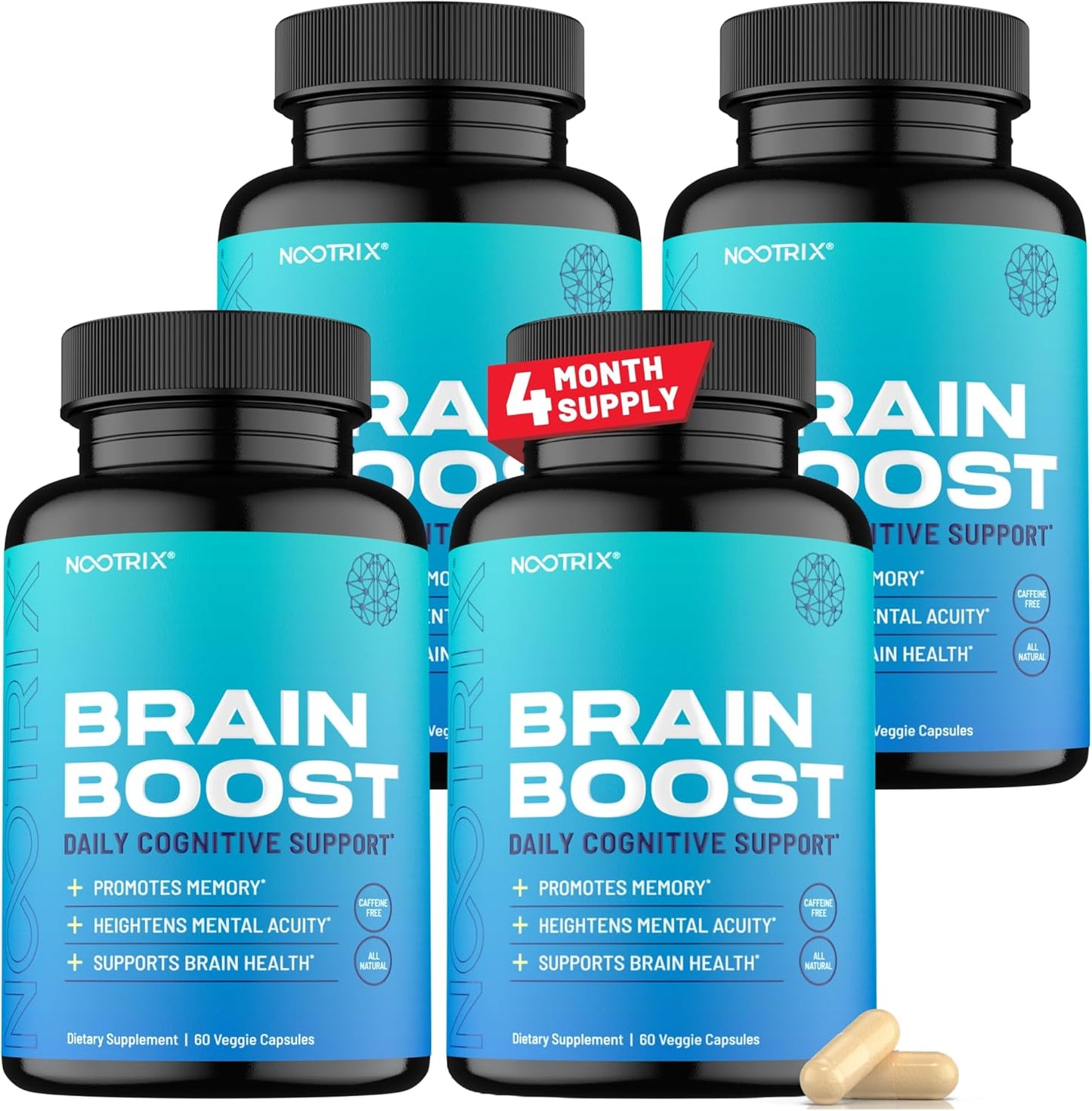 Caffeine-Free Nootropic Supplement for Memory, Focus, and Energy | Supports Cognitive Health with Gingko Biloba & DMAE | 240 Capsules