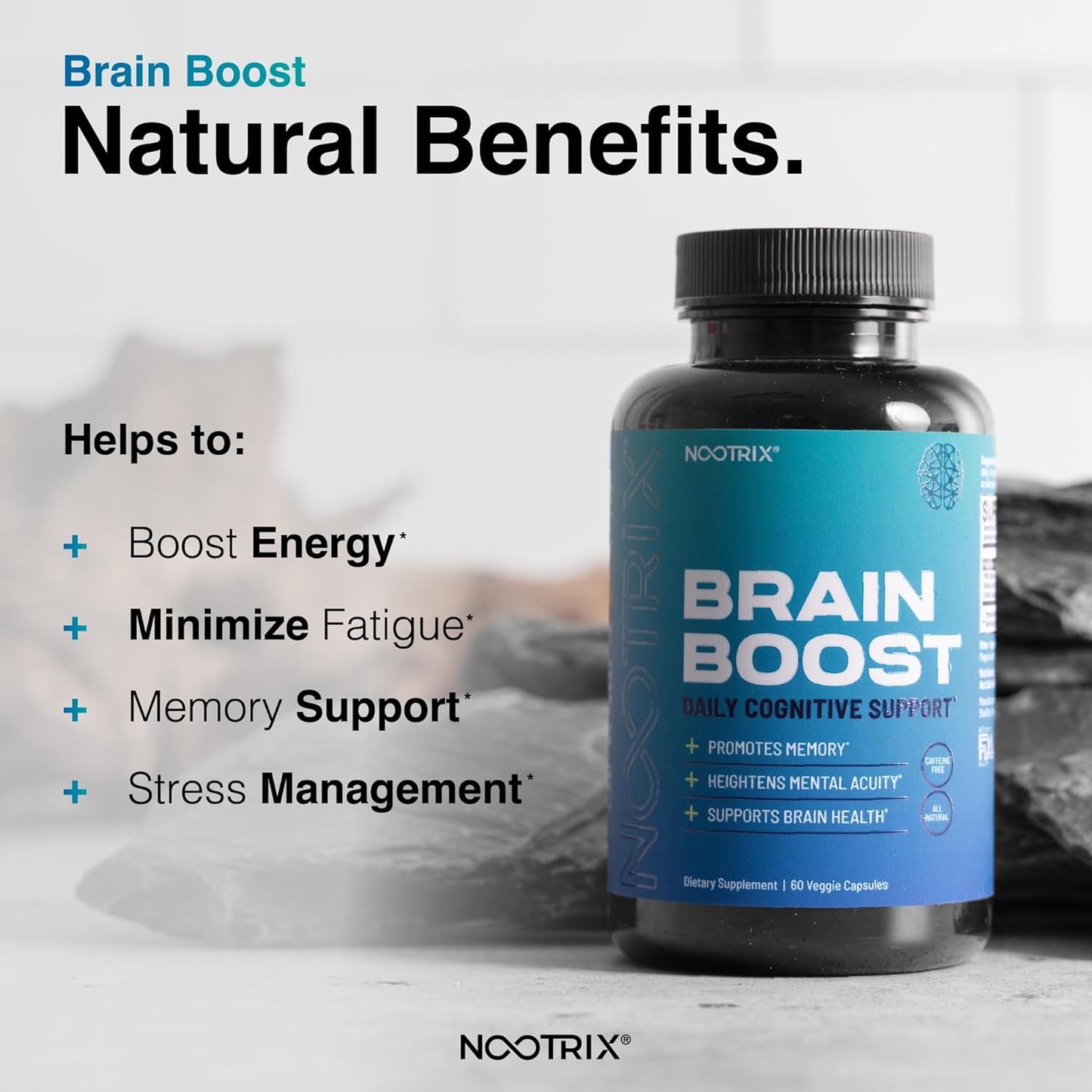 Caffeine-Free Nootropic Supplement for Memory, Focus, and Energy | Supports Cognitive Health with Gingko Biloba & DMAE | 240 Capsules