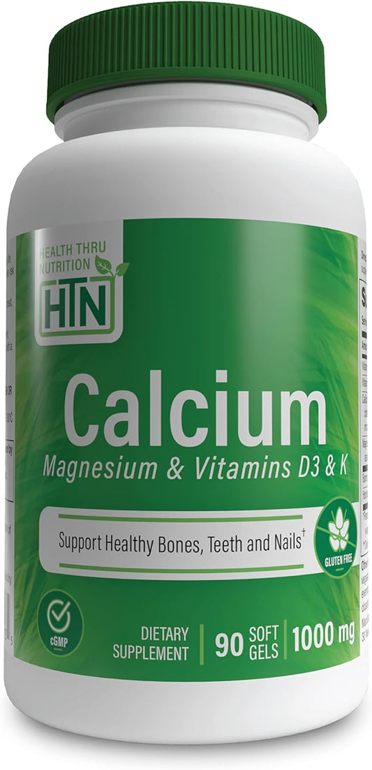 Calcium 1000mg, Magnesium 400mg, Vitamin D3 & K Softgels for Health and Nutrition (90 Count)