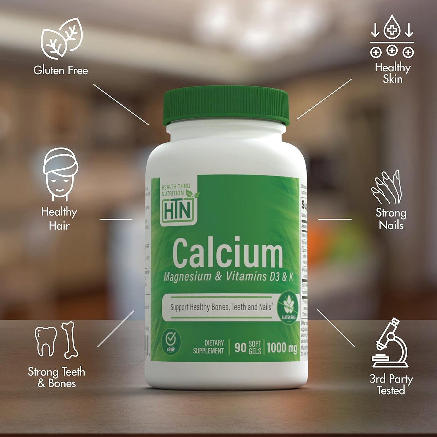 Calcium 1000mg, Magnesium 400mg, Vitamin D3 & K Softgels for Health and Nutrition (90 Count)