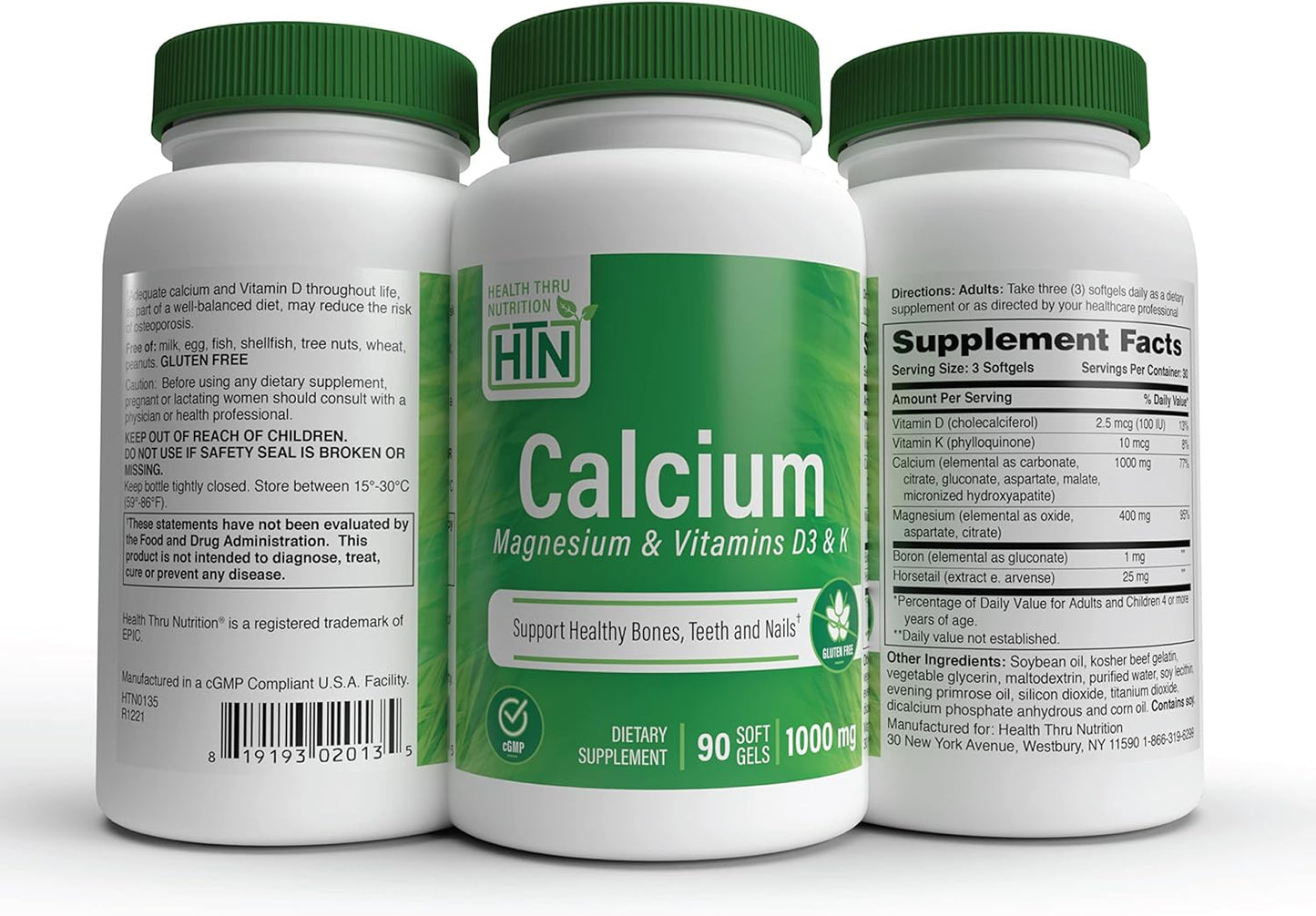 Calcium 1000mg, Magnesium 400mg, Vitamin D3 & K Softgels for Health and Nutrition (90 Count)