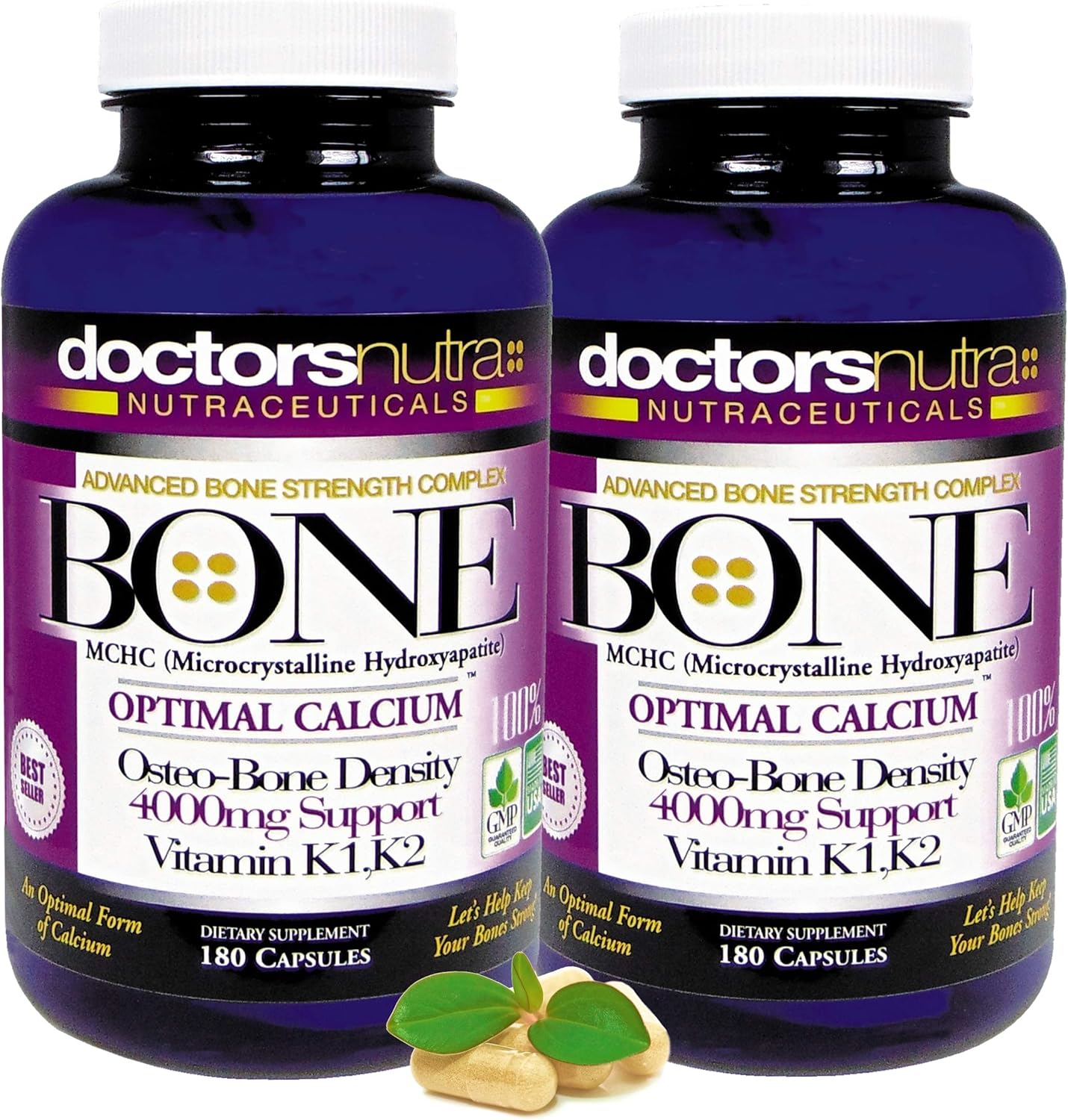 Calcium 1000mg with MCHC for Maximum Bone Strength Support - Pack of 2 with K1, K2, Magnesium, Vitamin D, Zinc