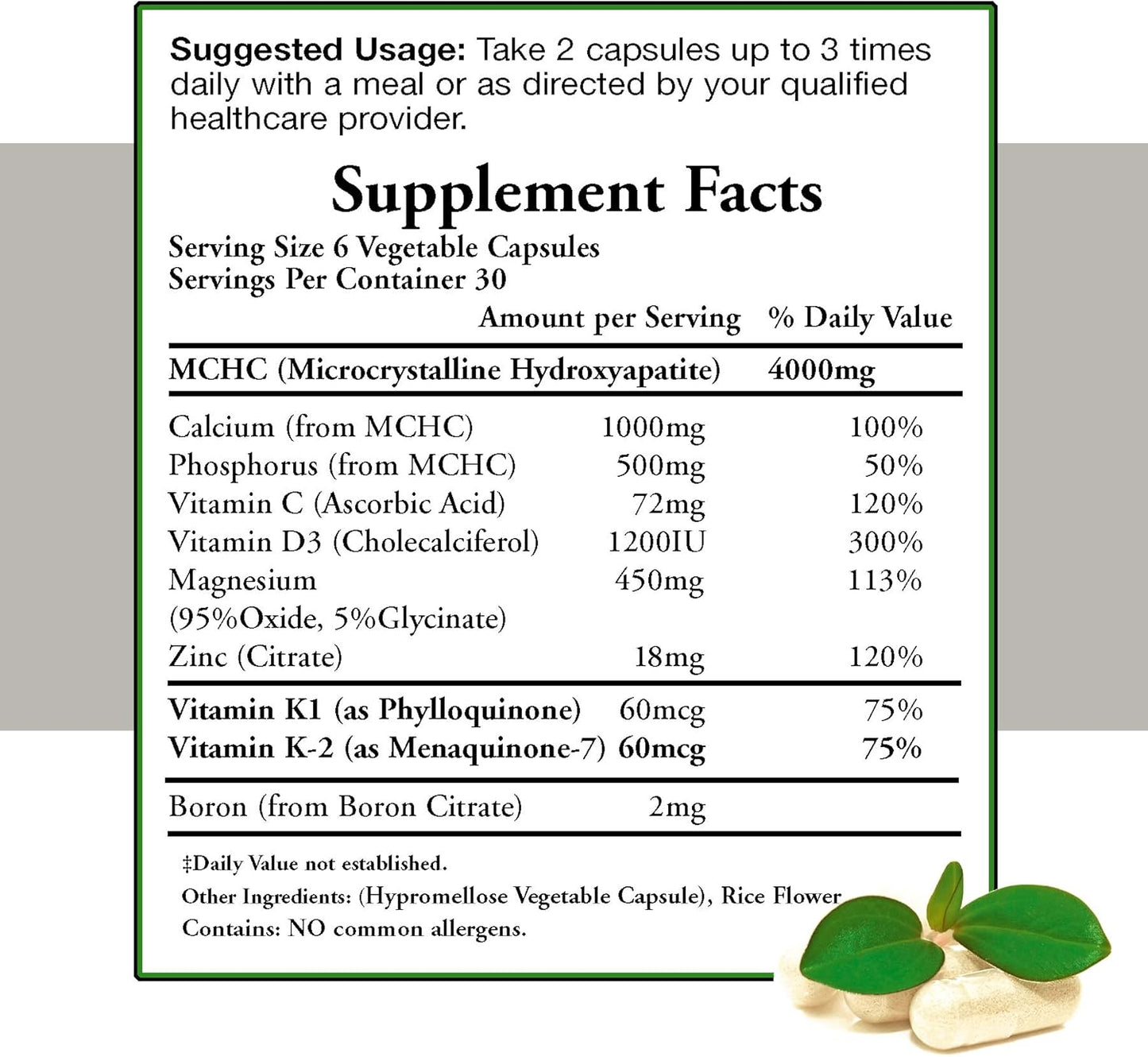 Calcium 1000mg with MCHC for Maximum Bone Strength Support - Pack of 2 with K1, K2, Magnesium, Vitamin D, Zinc