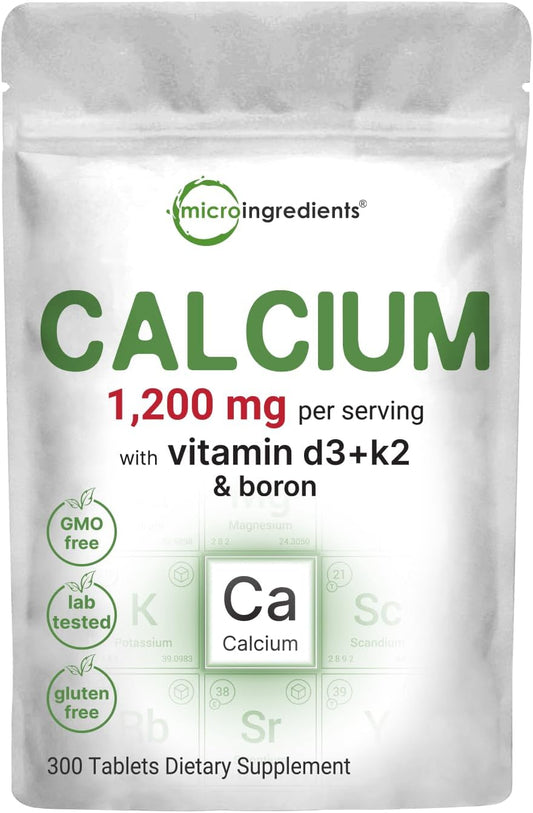 Calcium 1,200 mg with Vitamin D3, K2, and Boron Tablets - Supports Bone & Heart Health | Non-GMO Mineral Complex for Immune System