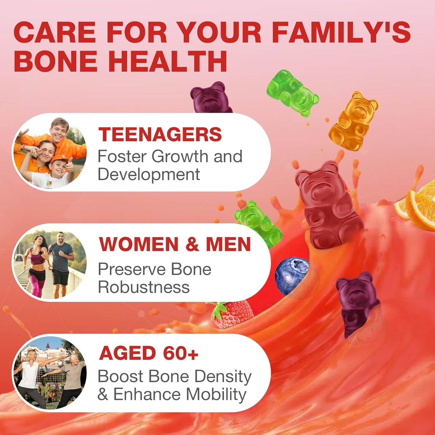 Calcium 1200mg Gummies with Vitamin D3, Magnesium, Zinc - Bone Strength & Immune Support for Women - 60 Chewable Supplements