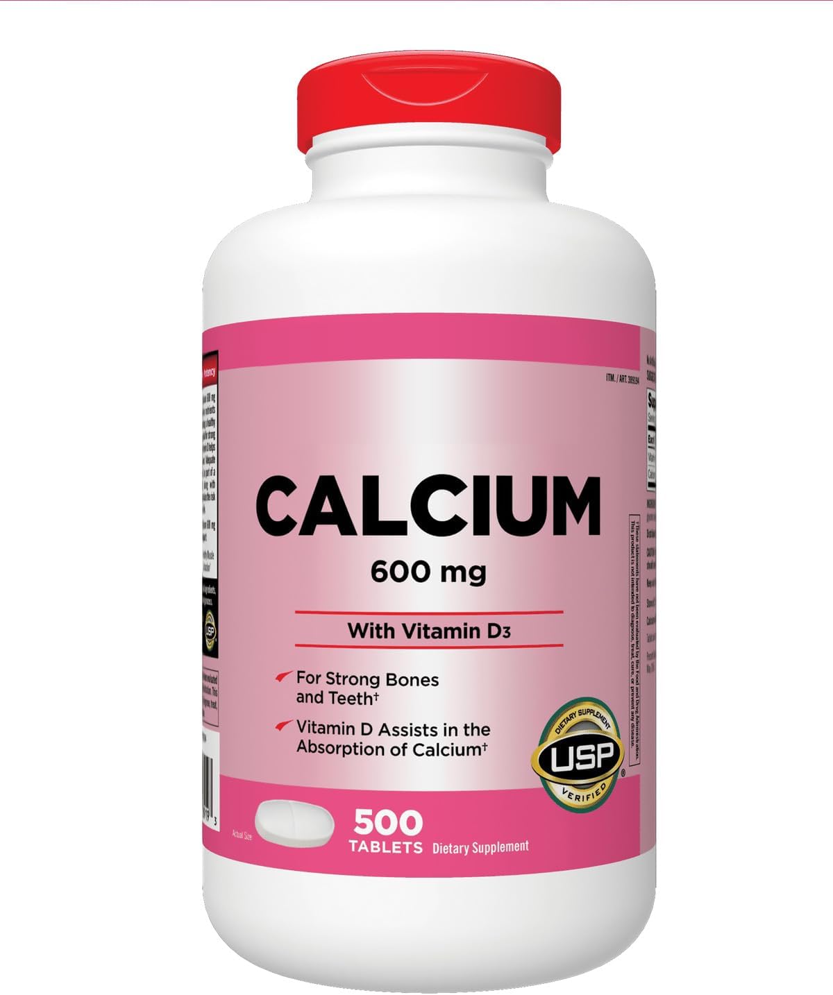 Calcium 600 Mg with Vitamin D3 Dietary Supplement 500 Tablets - Strong Bones and Teeth Support with Enhanced Absorption