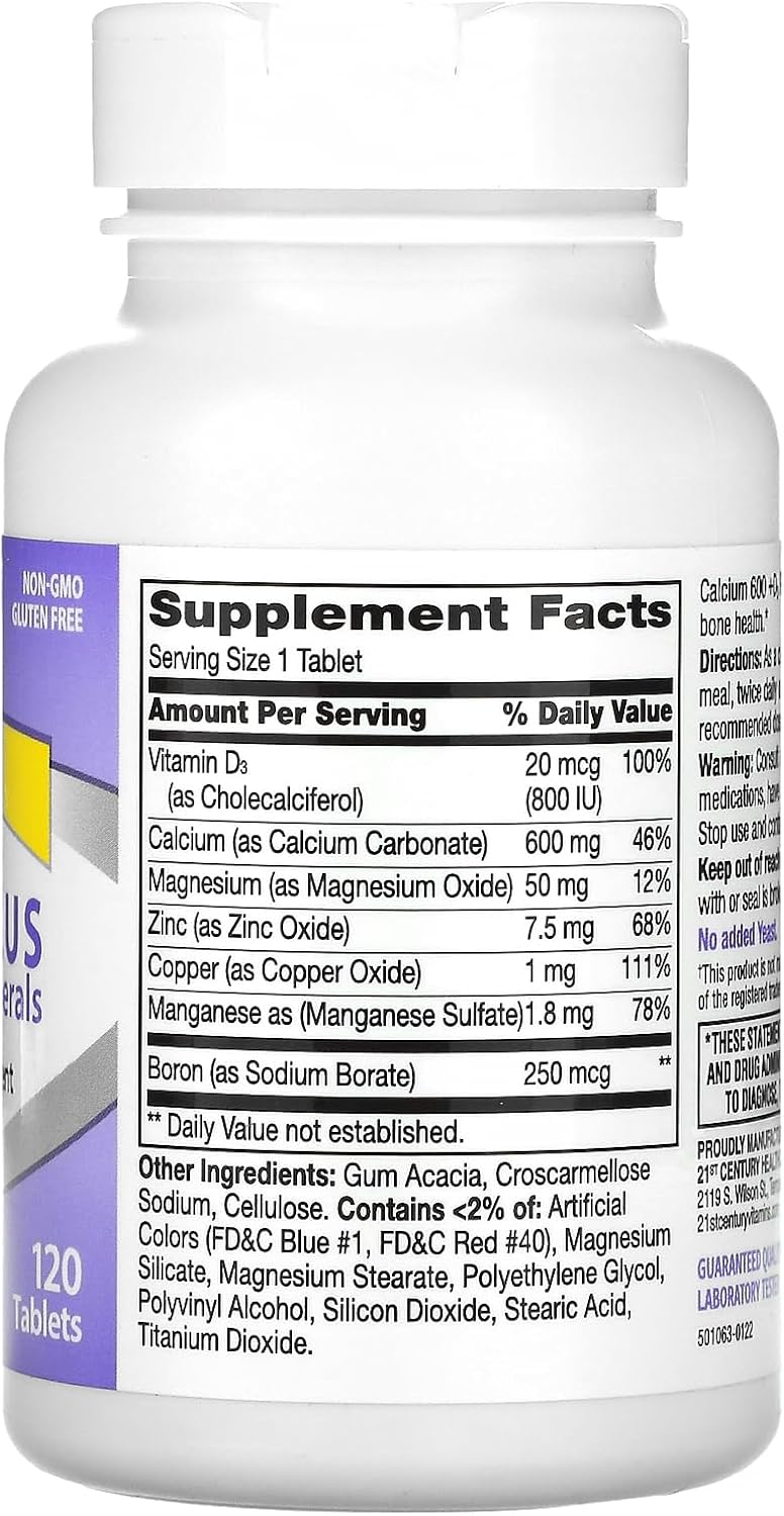 Calcium 600 Plus D Plus Minerals Caplets, 120 Count - 21st Century Formula