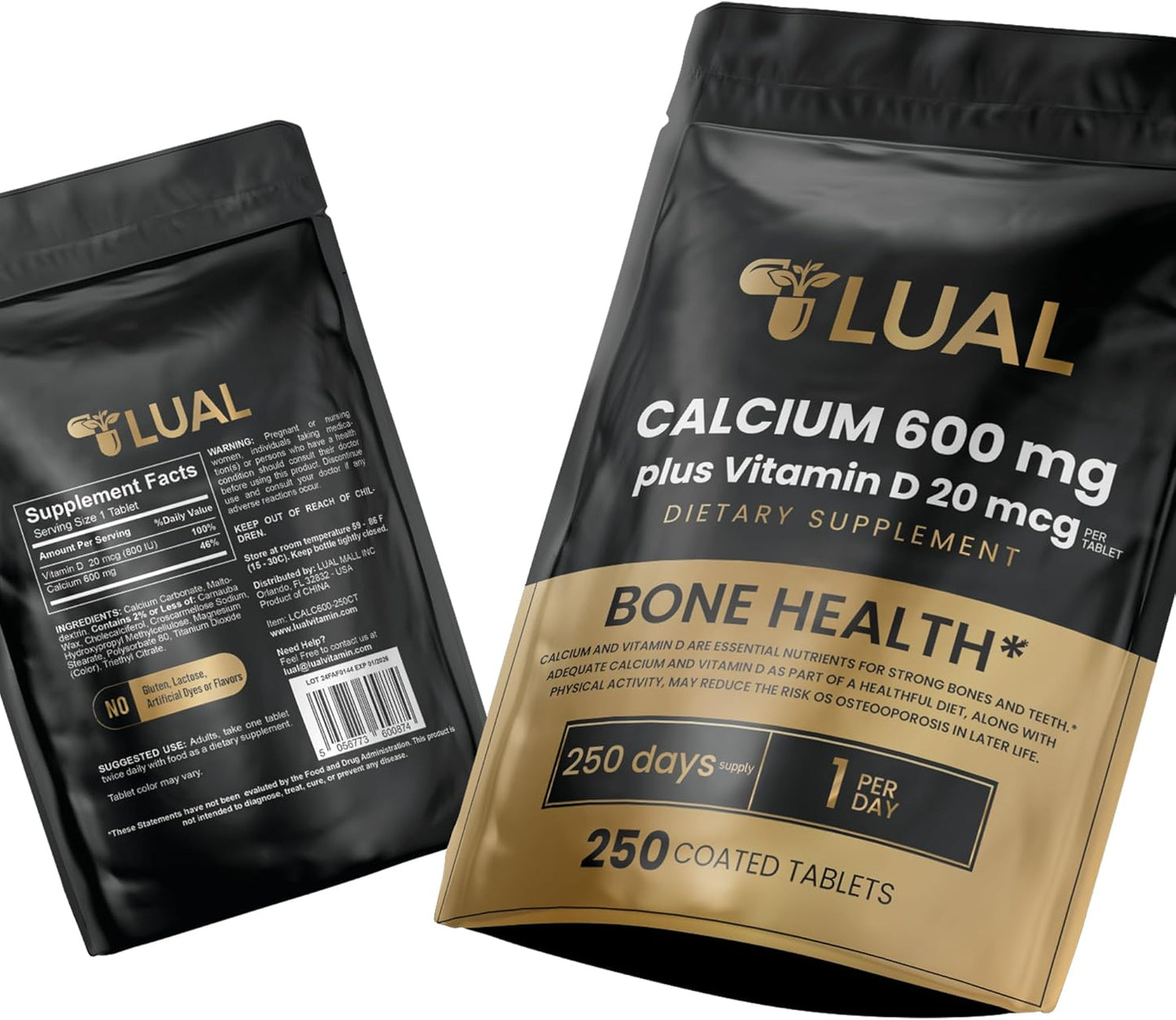 Calcium 600mg with Vitamin D3 20mcg | 250 Coated Tablets Calcium Plus Vitamin D Supplement