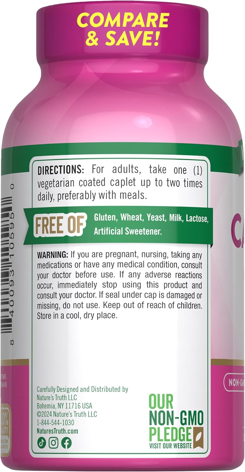 Calcium 600mg with Vitamin D3 Caplets - 250 Count, Non-GMO, Gluten Free & Vegetarian Formula