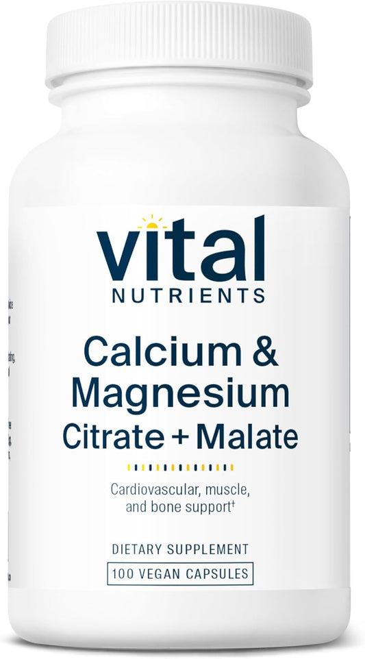 Calcium and Magnesium Citrate Malate Complex Vegan Supplement for Bone and Muscle Health - 100 Capsules