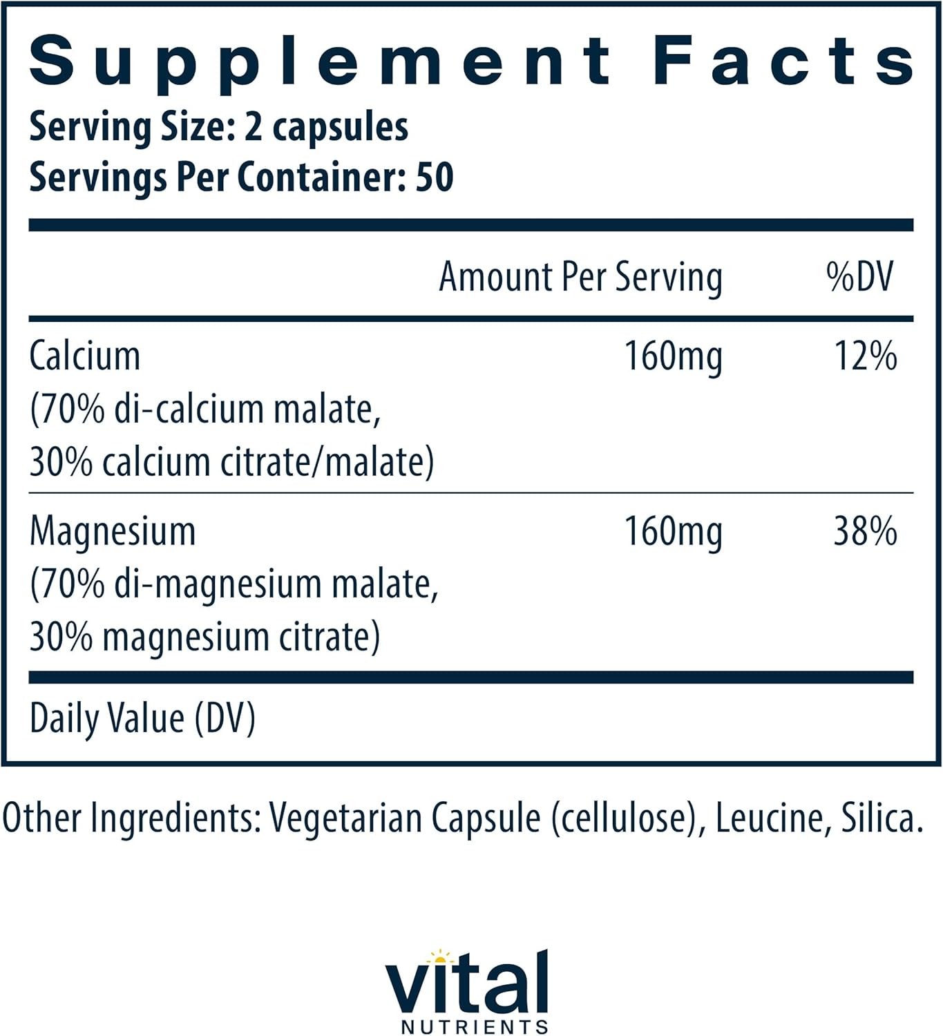 Calcium and Magnesium Citrate Malate Complex Vegan Supplement for Bone and Muscle Health - 100 Capsules