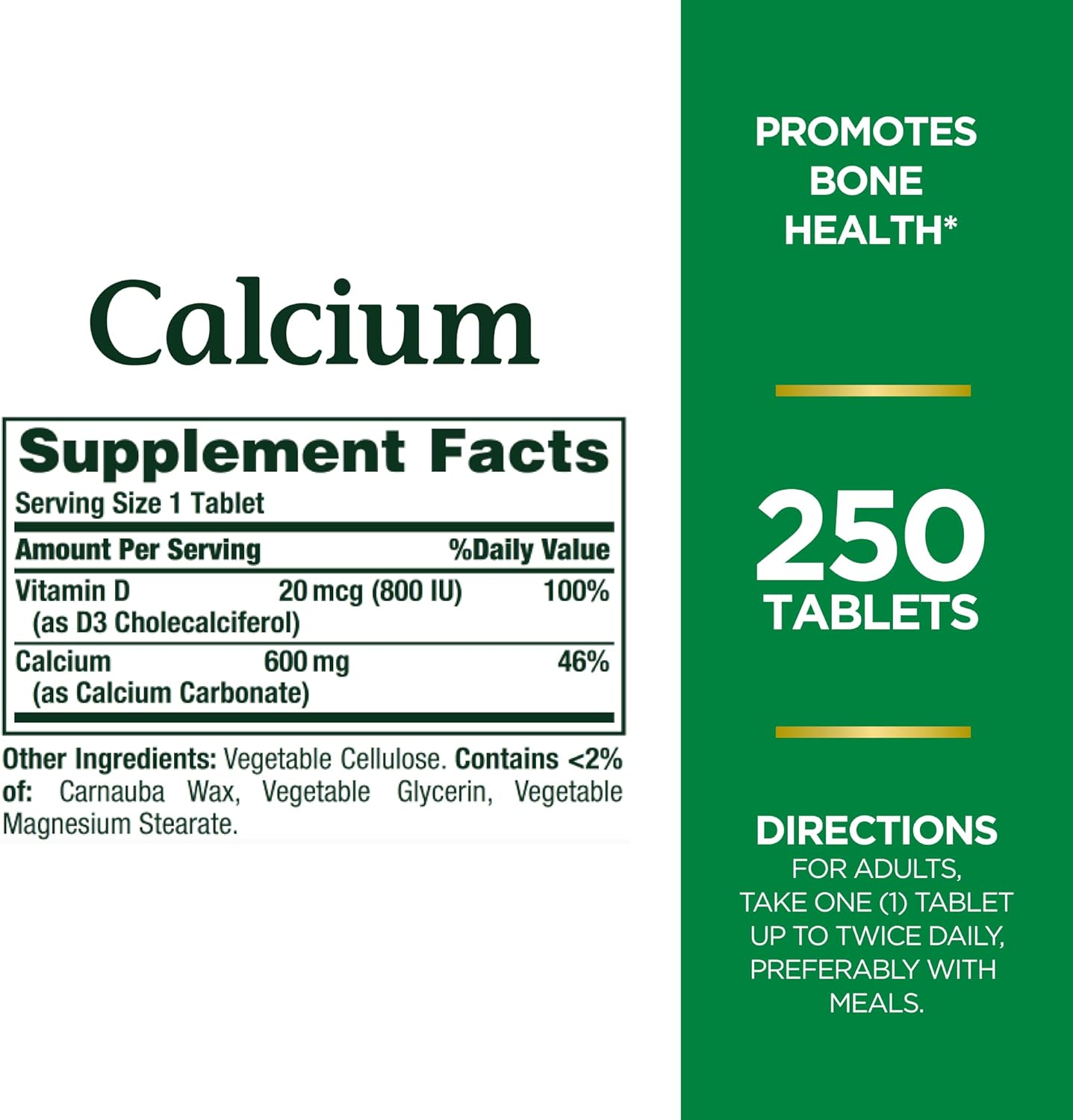 Calcium Carbonate & Vitamin D for Immune and Bone Health, 600mg Calcium & 800IU Vitamin D3, 500 Tablets in 2 Packs by Nature's Bounty