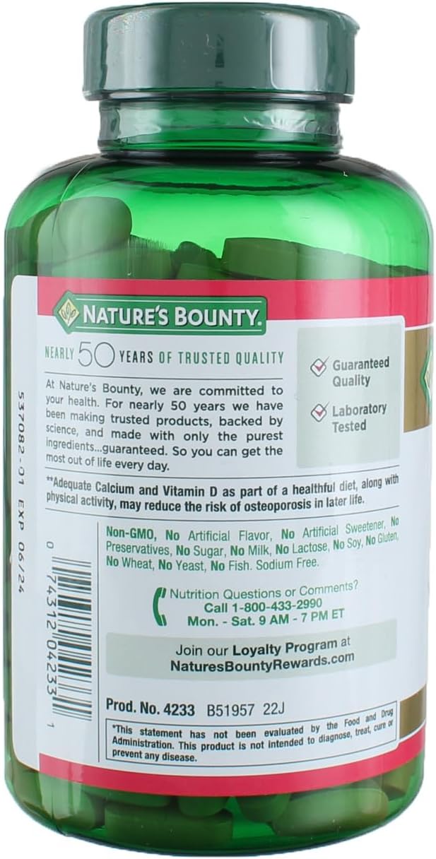 Calcium Carbonate & Vitamin D3 250ct for Immune & Bone Health - Nature's Bounty