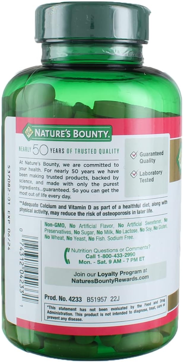 Calcium Carbonate & Vitamin D3 250ct for Immune & Bone Health - Nature's Bounty