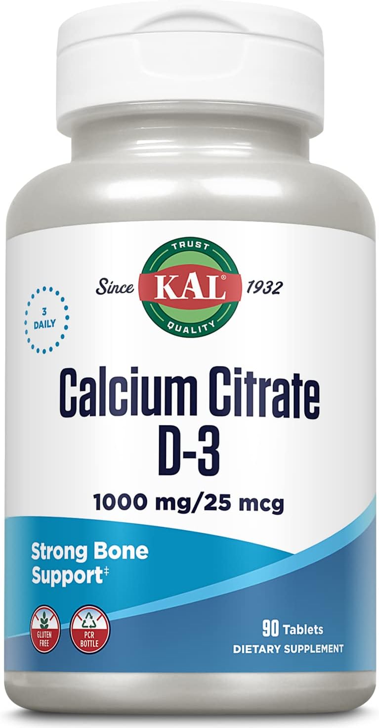 Calcium Citrate with Vitamin D Tablets, 1000 mg, 90 Count - High Potency Supplement