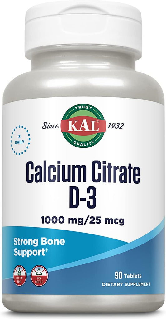 Calcium Citrate with Vitamin D Tablets, 1000 mg, 90 Count - High Potency Supplement