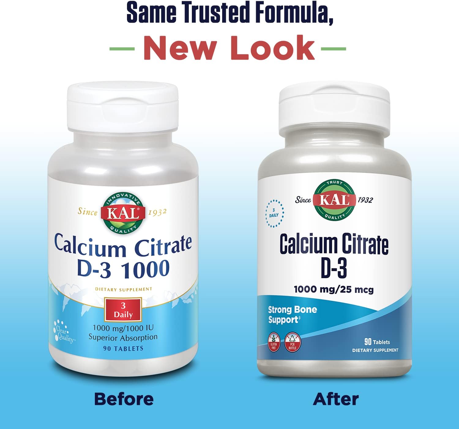 Calcium Citrate with Vitamin D Tablets, 1000 mg, 90 Count - High Potency Supplement