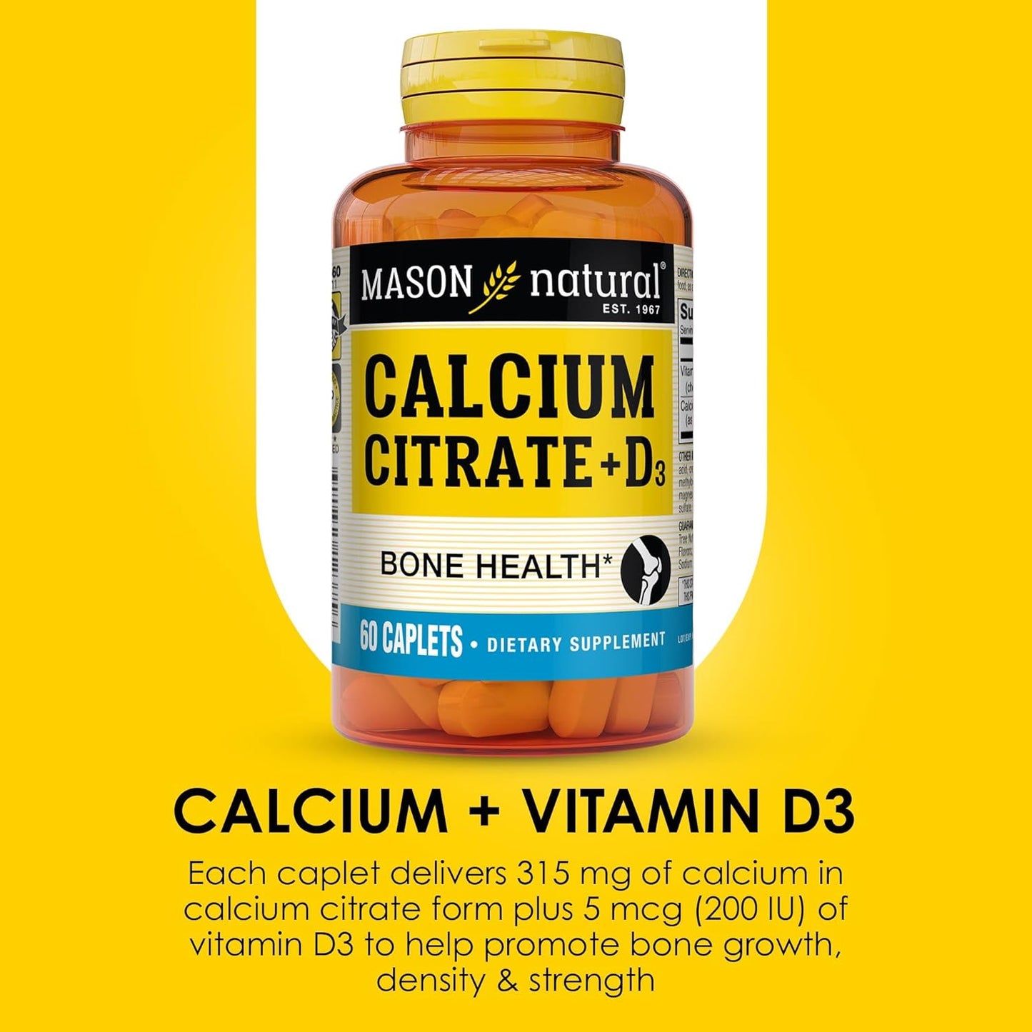 Calcium Citrate with Vitamin D3 for Bone Health - MASON NATURAL