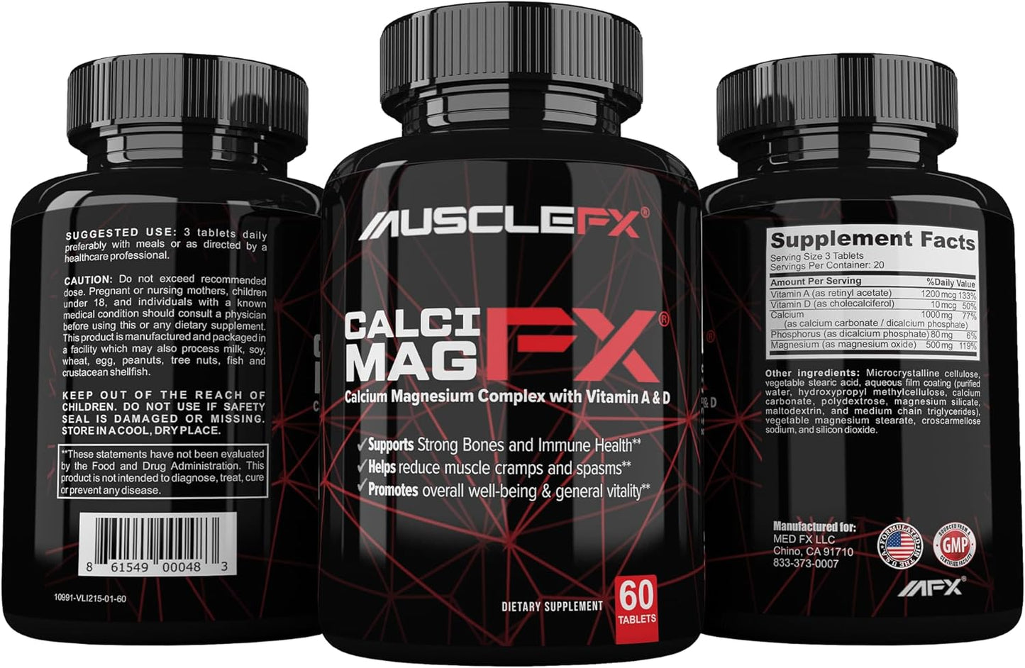 Calcium, Magnesium, Vitamin A&D Supplement for Bone, Immune, Eye Support - Non-GMO, Made in USA - Muscle FX Calcimag FX