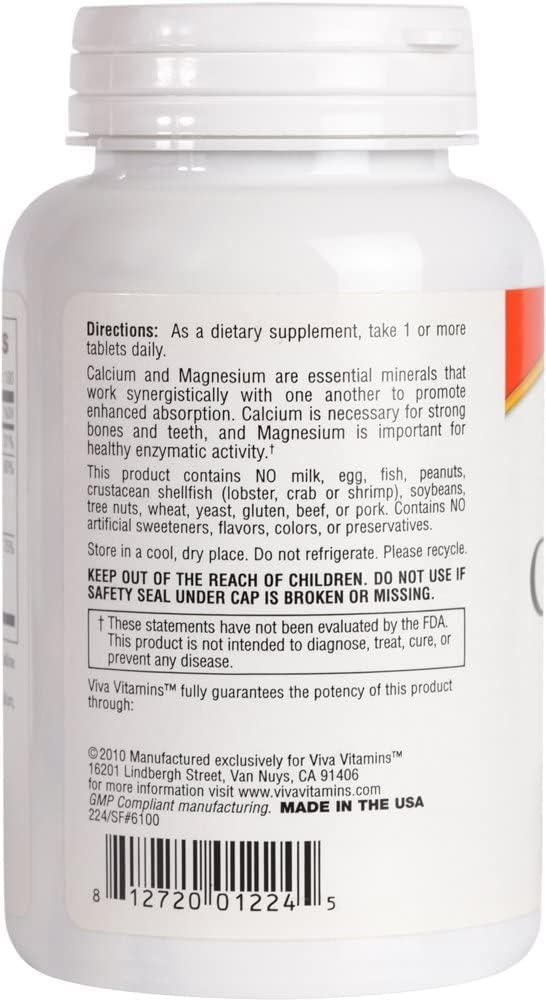 Calcium Magnesium Vitamin D3 Supplement for Bone, Teeth & Joint Support - Vegan 250 Tablets - 600mg Calcium, 300mg Magnesium