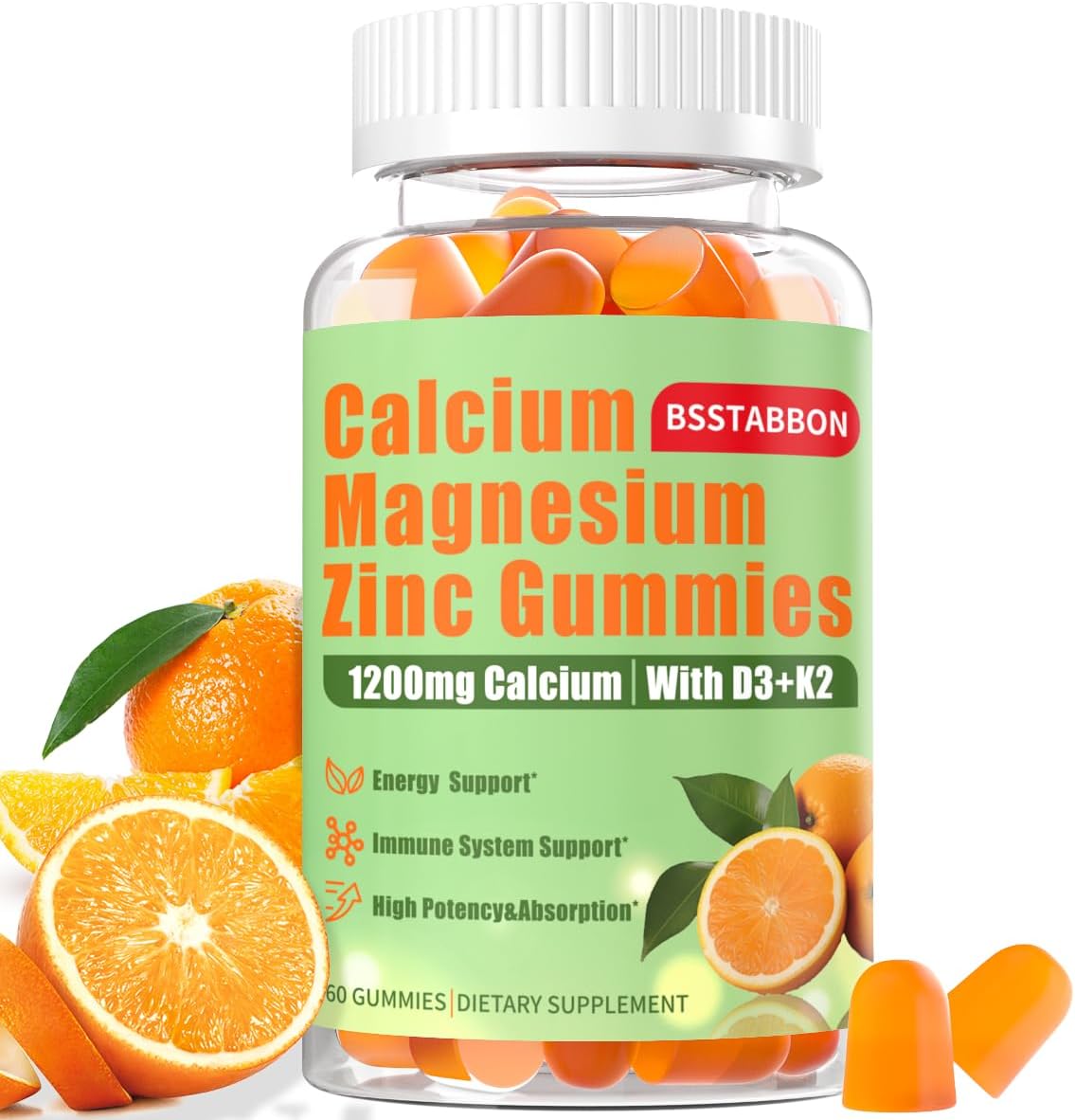 Calcium Magnesium Zinc Gummies for Adults - High Absorption Supplement with Vitamin D3 and B12 - Sugar Free (60 Count)