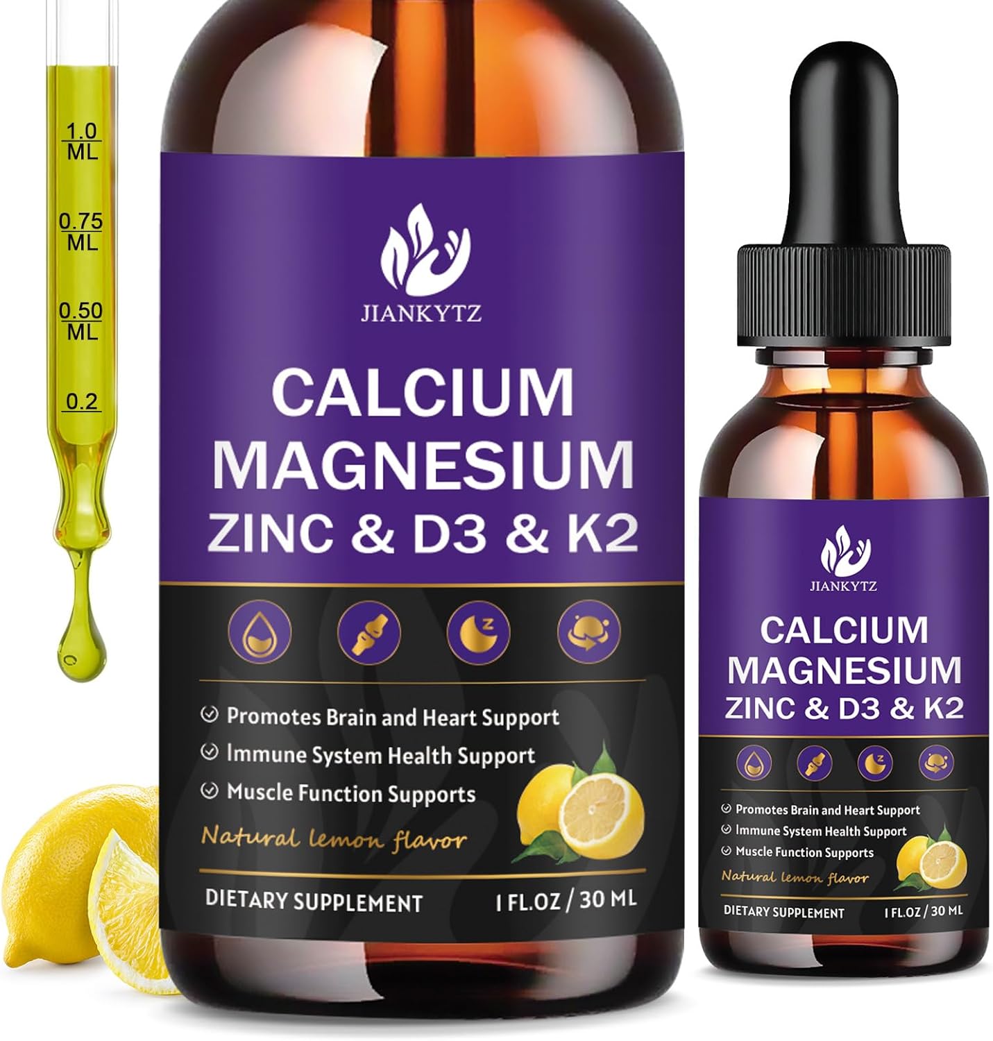 Calcium Magnesium Zinc Supplement with Vitamin D3 K2 Liquid Drop and Sea Moss - 2 Pack | High Absorption Calcium with Vitamin C D3 B6 | Gluten Free