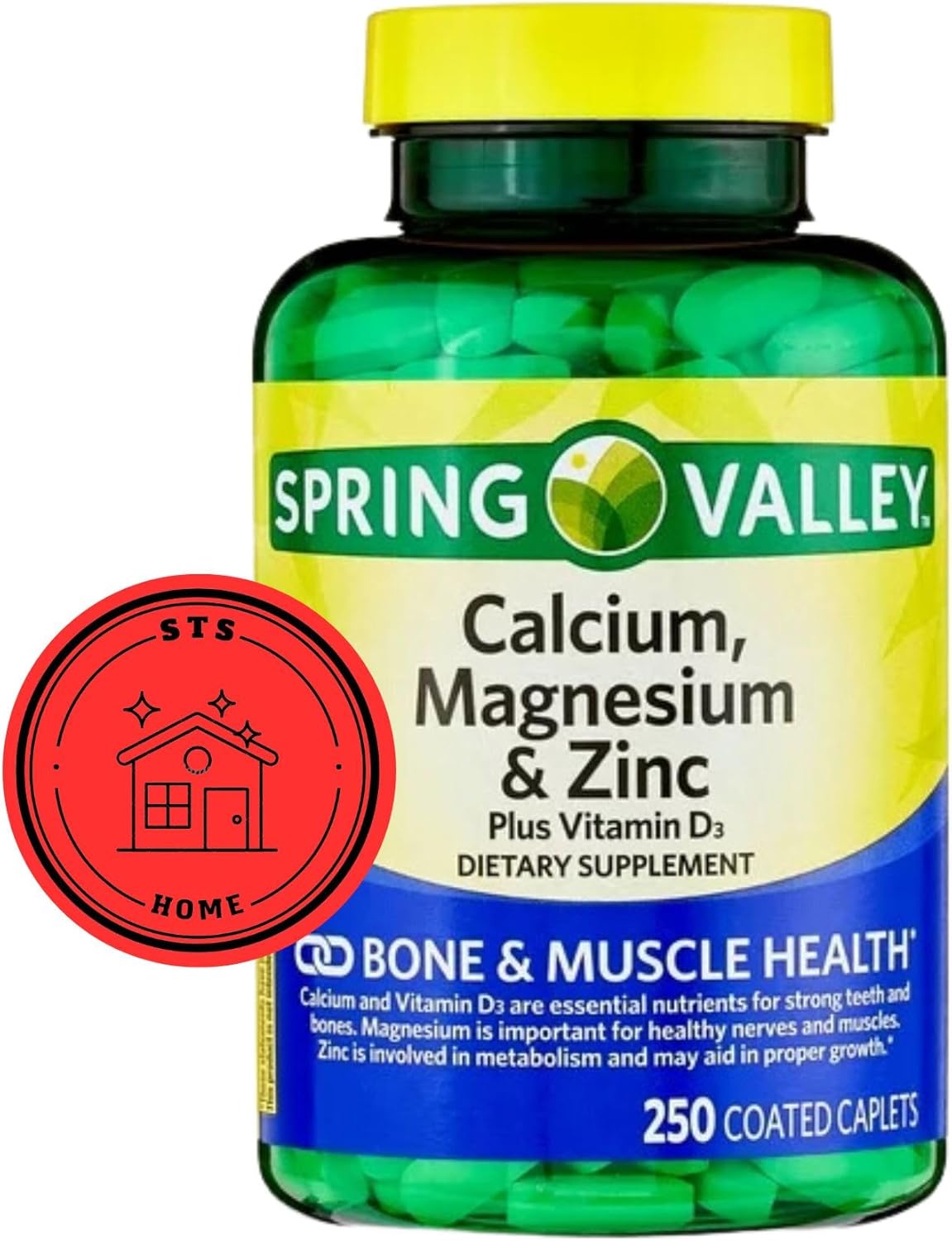 Calcium Magnesium Zinc Supplement with Vitamin D3 - 600mg Calcium + STS Sticker