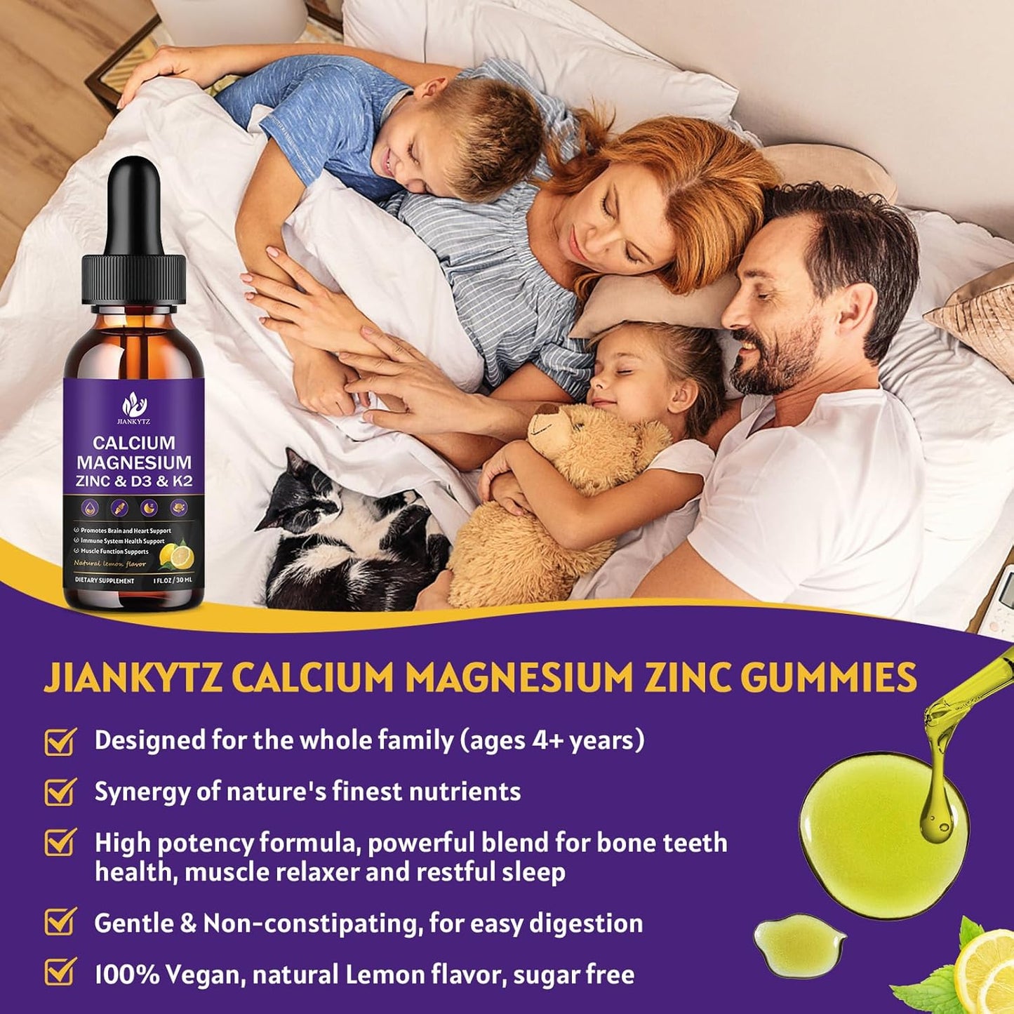 Calcium Magnesium Zinc Supplement with Vitamin D3 K2 Liquid Drop and Sea Moss - 2 Pack | High Absorption Calcium with Vitamin C D3 B6 | Gluten Free
