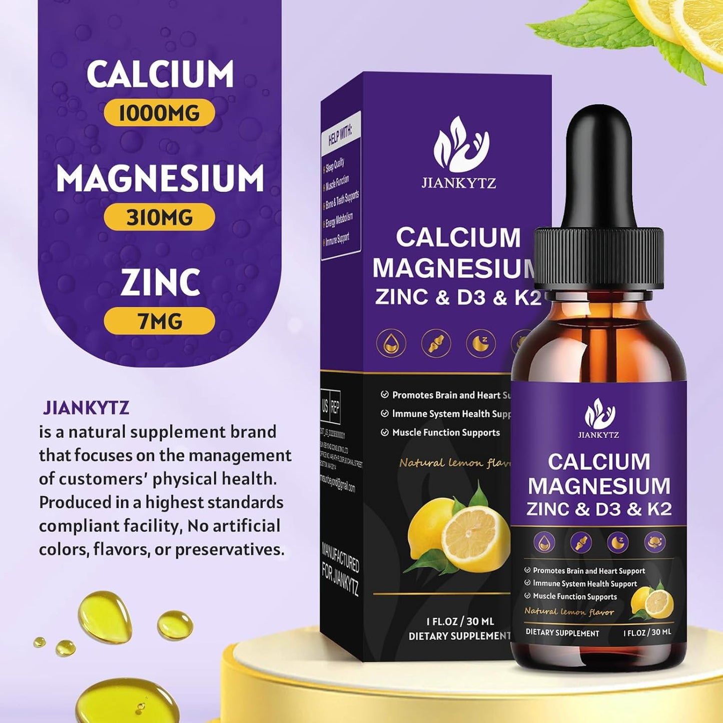 Calcium Magnesium Zinc Supplement with Vitamin D3 K2 Liquid Drop and Sea Moss - 2 Pack | High Absorption Calcium with Vitamin C D3 B6 | Gluten Free