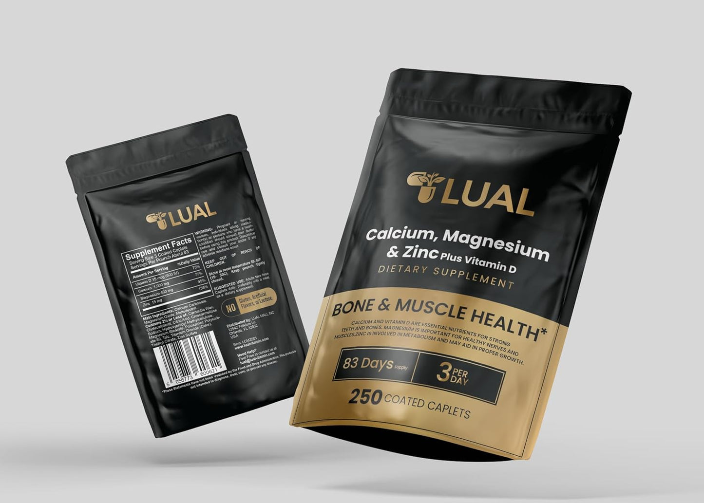 Calcium, Magnesium, Zinc & Vitamin D3 Caplets Dietary Supplement 250 Count - LUAL Formula